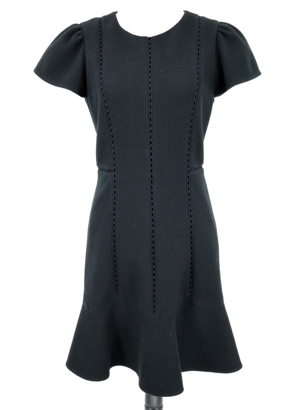 Rebecca Taylor Dress Womens 6 Black Stretch Knit Lined Fit n Flare Zip Party